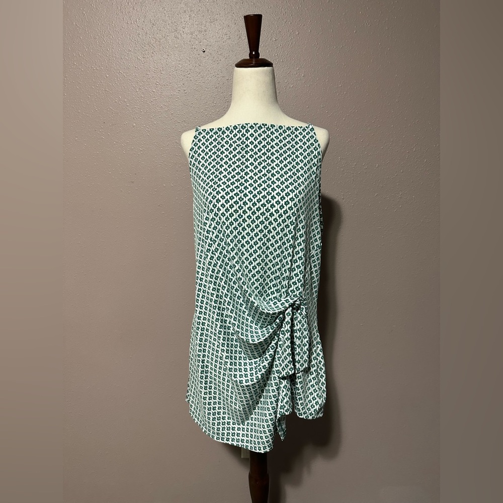 Banana Republic Factory Green White Geometric Pattern Faux Wrap Camisole Top
